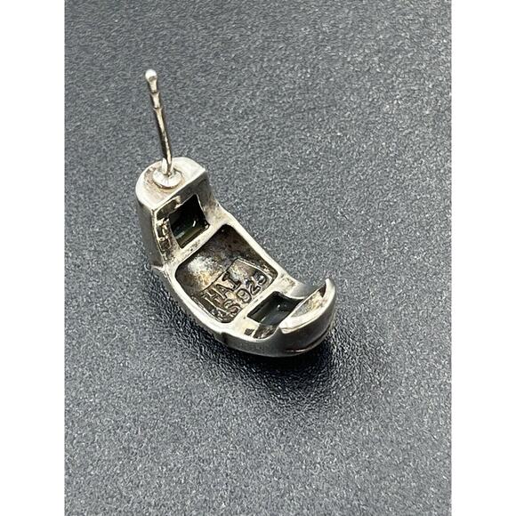 FAS DESIGNER Abalone & Marcasite 925 J-Hoop Post Pierced Earrings 5.30g - Picture 6 of 11